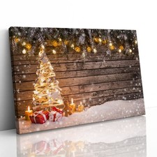 Christmas Tree Gifts Candles Canvas Framed Print Picture Wall Art