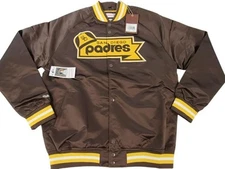 San Diego Padres Mens Mitchell & Ness Light Weight Satin Snap Jacket Coat $120