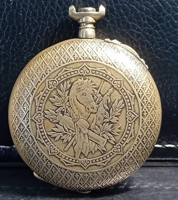 montre ancienne mécanique gousset Ø 48 mm gravure cheval à réparer Balancier Ok - Photo 1/4