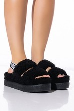 UGG OH FLUFFITA BLACK Fuzzy Platform Sandal Size 9 Fall Winter