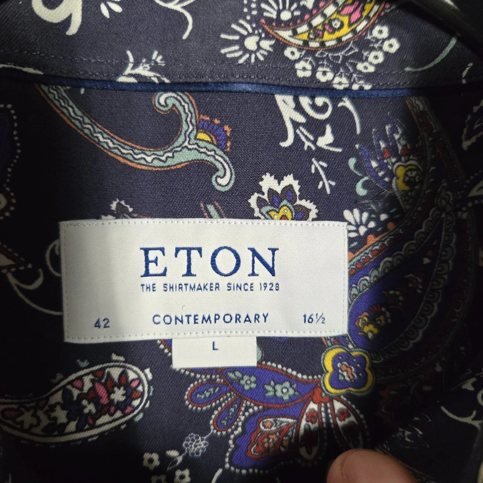 Camisa contemporánea Eton para hombre 16,5/42 cachemira geométrica abotonada AOP Foto 3 de 4