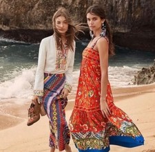 Tory Burch Runaway Embroidered Dayton Samba Batik Midi Dress Floral size  6