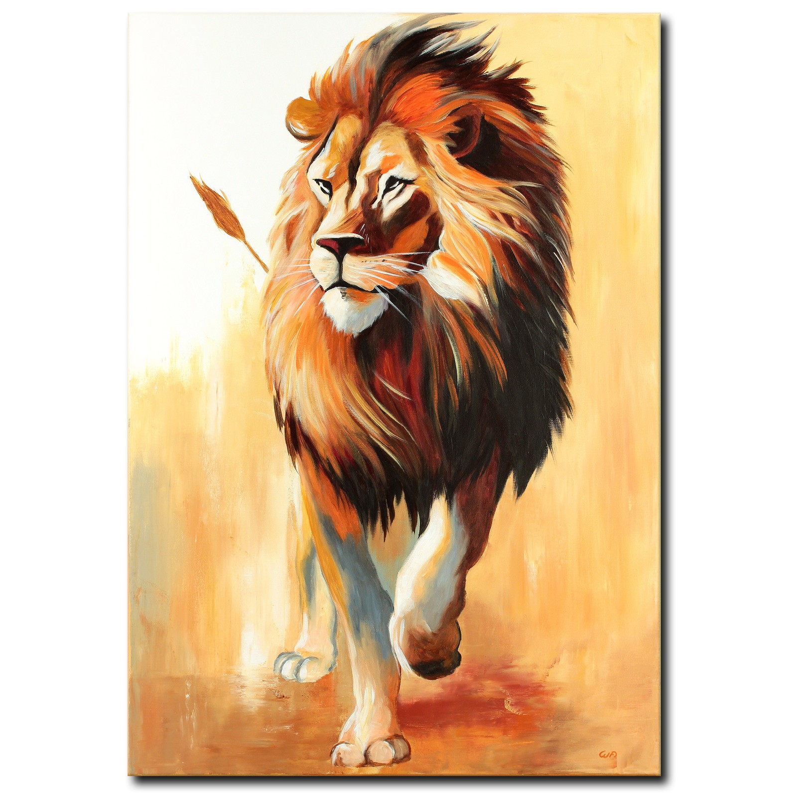 Cuadro acrílico pintura animales modernos retrato león abstracto naranja original NOVAARTE