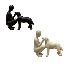 Man and Dog Statue Human Dog Sculpture Pet Memorial Collection Figurine Ornament