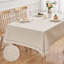 Zdolmy Natural Flax Linen Handmade Hemstitch Tablecloth 86" x 55"- Undyed Square
