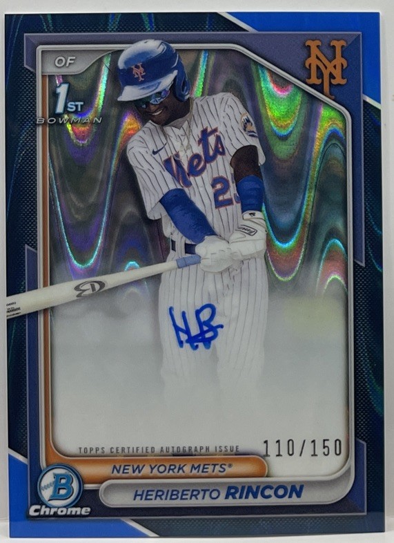 2024 Bowman Chrome Heriberto Rincon Auto Blue Raywave Refractor #/150 1st Mets