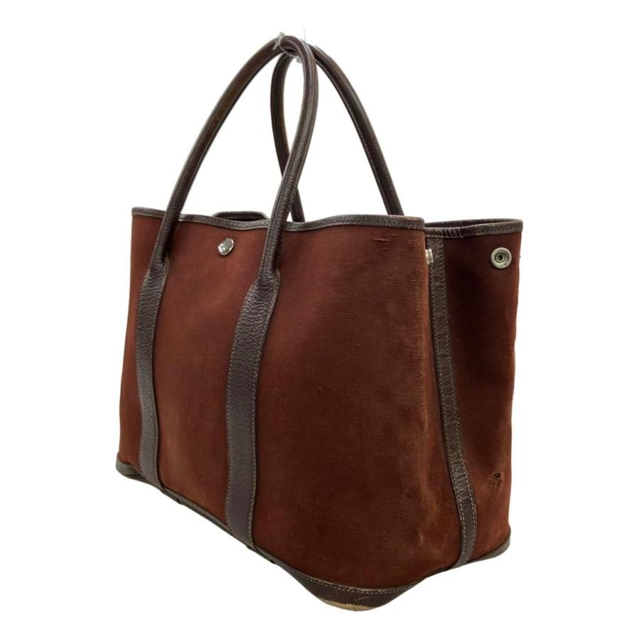 Borsa tote HERMES Garden Party PM in tela TOILE H e pelle marrone nero donna