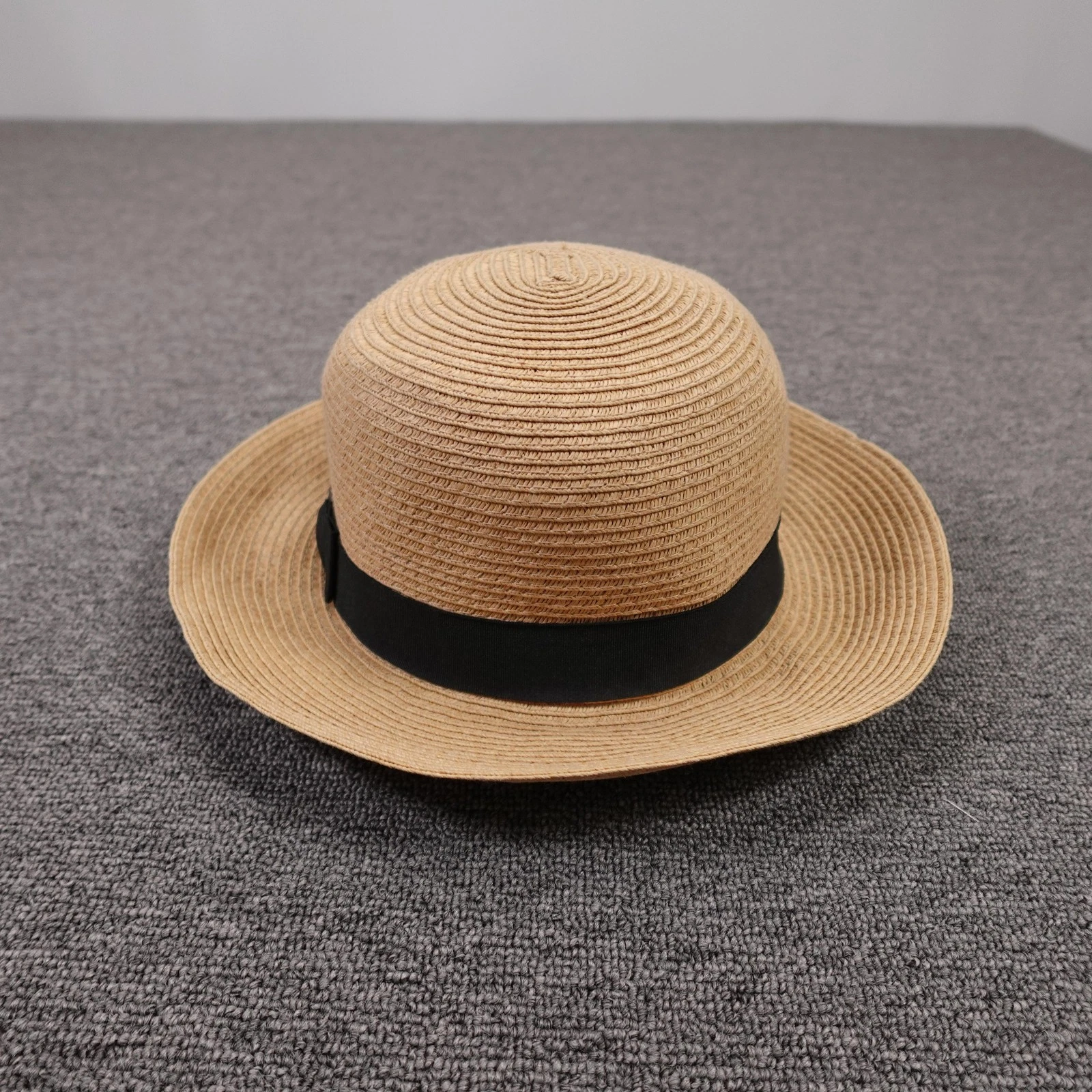 Scala Hat Sun Womens One Size Beige Straw Wide Brim Black Bow Summer Travel