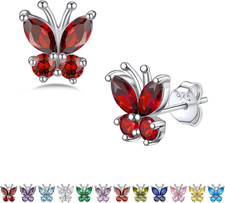 Sterling Silver Butterfly Earrings for Women, Dainty Cute Birthstone Studs Hypoa