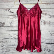 Vintage Satin Marron Slip Lace Floral Embroidered LG