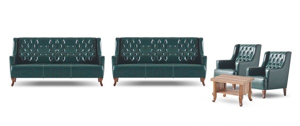 Chesterfield Sofas Ledersofas Klassisch GrüN 3-Sitzer Sessel Couchtisch-image