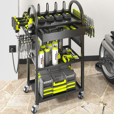 #ad KAFAHOM Power Tool Cart with Charging Station Black with Drawer and $104.65