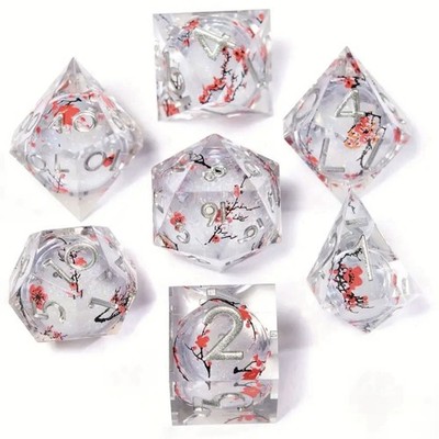 7PCS DND Dice Set Clear Flower Polyhedral Dice for Dungeons & Dragons Rpg D&D