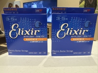 2 NEW Elixir 12002 Nanoweb Electric Guitar Strings - Super Light .009- .042 Lot