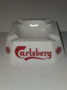 Vintage Carlsberg Beer Advertising Ashtray White Milk Glass Opalex Made France
