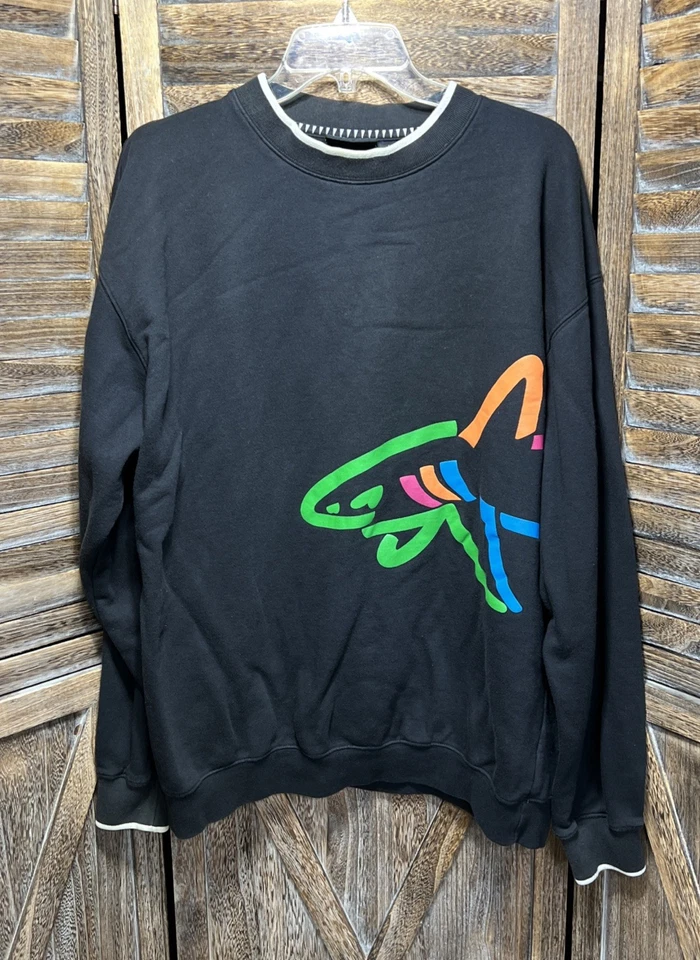 Vintage 80s Greg Norman Mens Sz Large Wraparound Logo Black Sweatshirt Pullover - Image 4 of 4