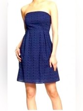 Old Navy Strapless Navy Eyelet Sundress 100% cotton coastal size 14