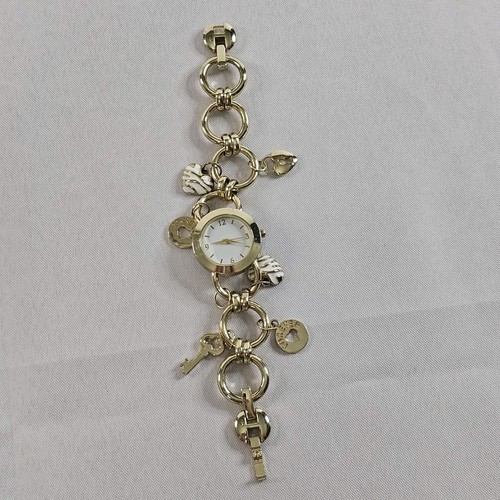 LADIES CHARTER CLUB 17381 Round Case 26mm CHARM WATCH Gold Tone New Battery READ - Picture 1 of 8