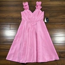 Adrianna Papell Women's Size 14 Pink Cherry Blossom 3 D Floral Strap Midi Dress