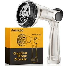 Heavy Duty Metal Garden Hose Nozzle, 8 Spray Patterns, High Pressure