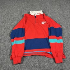 Vintage Lacoste Rugby Polo Shirt Boys Size Xl Red Blue White Made In USA Preppy