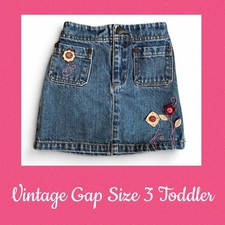 Vintage Baby Gap Size 3 Toddler Denim Skirt Flower Embroidery 3T Girls Skirt