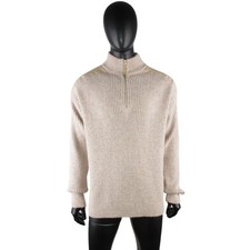 MACKENZIE Men's Hunter Wool Beige Sweater 1/4 Zip Fisherman Sweater Jumper L