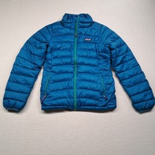 Patagonia Youth Large Down Sweater Puffer Jacket Blue Teal Full Zip Insulated