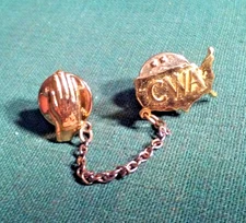 CWA Christian Women of America & Praying Hands Side Charm Pin Gold Tone Metal
