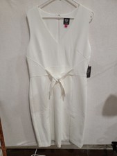 VINCE CAMUTO White Scuba Crepe Sheeth dress Sleeveless Tie Waist Size 16 NWT