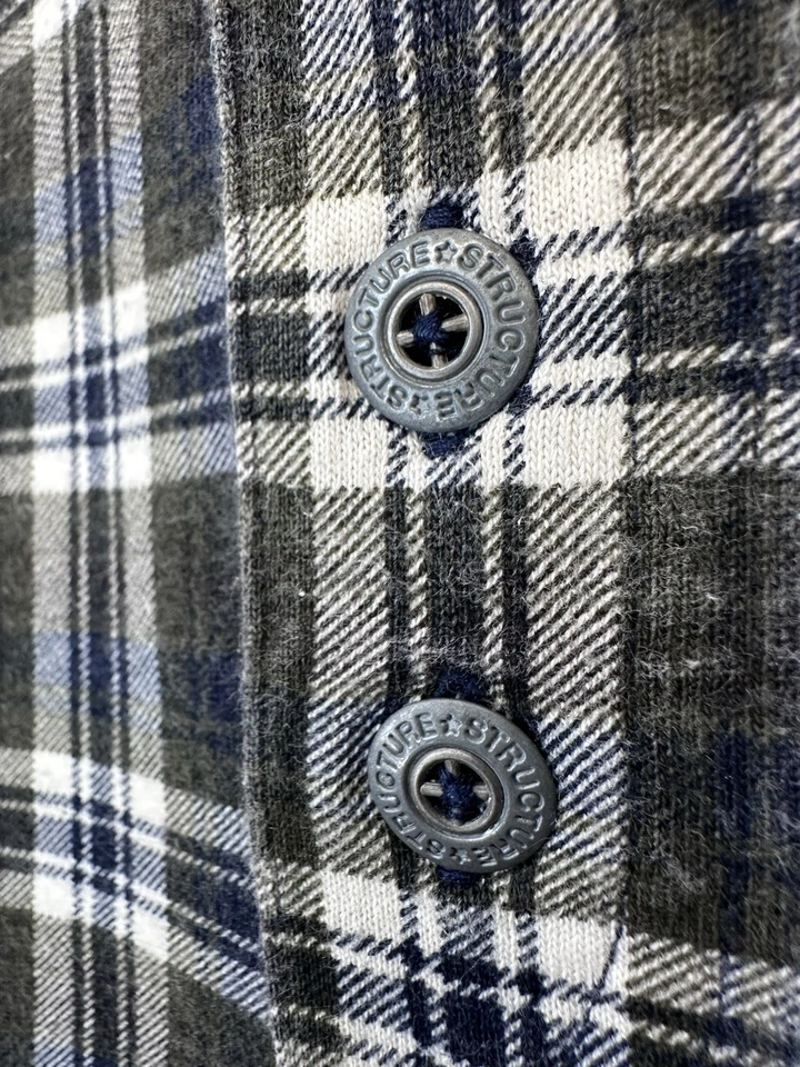 Polo Estructura Vintage Talla M Azul Verde Años 90 Cuadros Manga Larga Botones Metal Foto 4 de 4