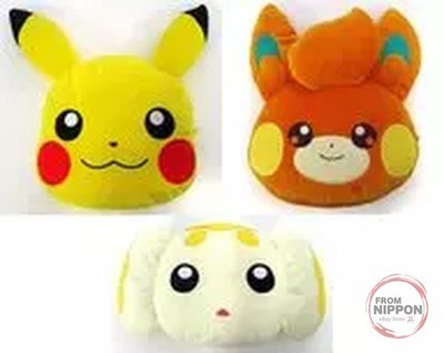 All 3 types set Large face-shaped stuffed toy pouch ~Pikachu, Pamo, Papimotch...