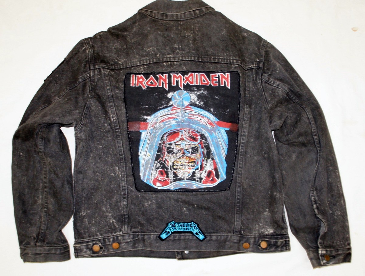 Vintage 80s Jean Jacket Heavy Metal Iron Maiden Metallica Patch 