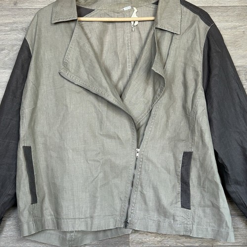 Eileen Fisher Moto Jacket Women's 2X Asymmetric Zip Stone Coated Organic Linen - Picture 4 of 7