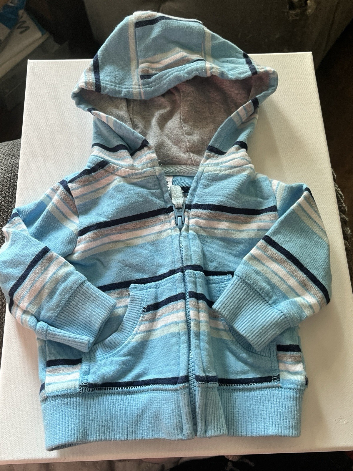 Newborn Babies Blue Jacket With White Black Stripes 100% Cot