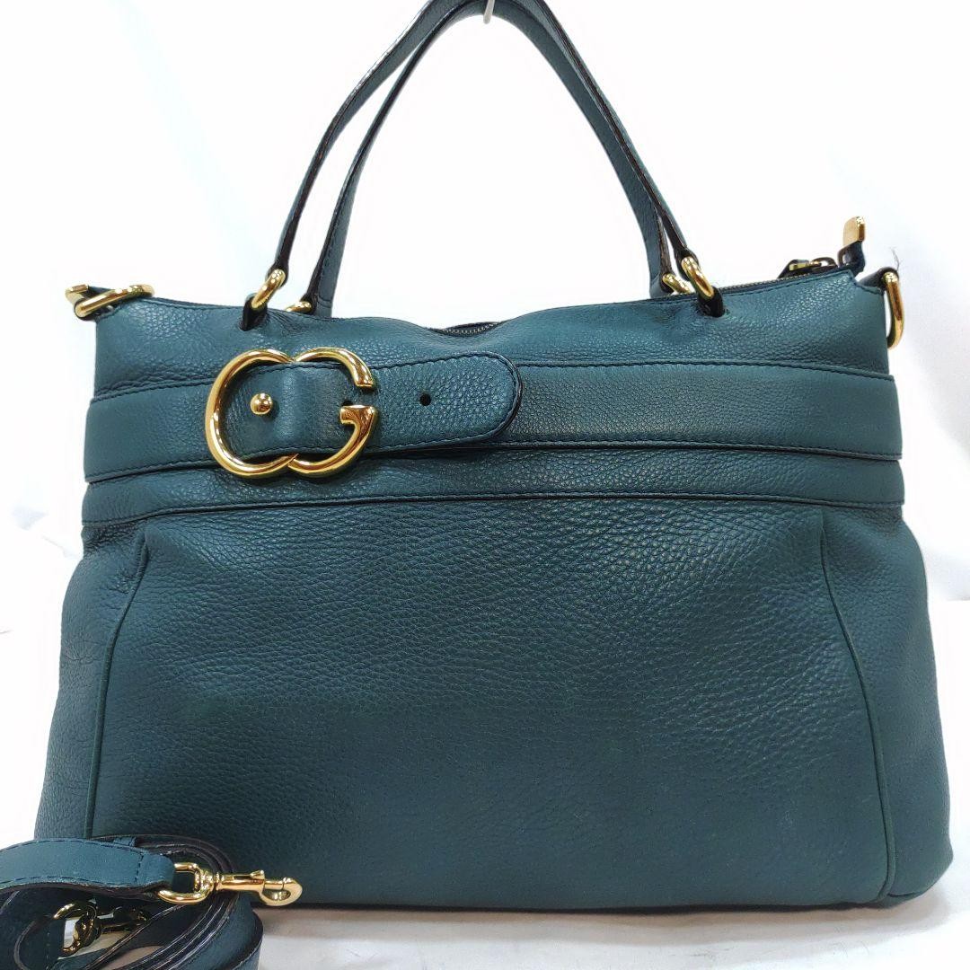 Gucci Green Leather 2-Way Tote Bag with Gold Hardware Ships from Japan-image