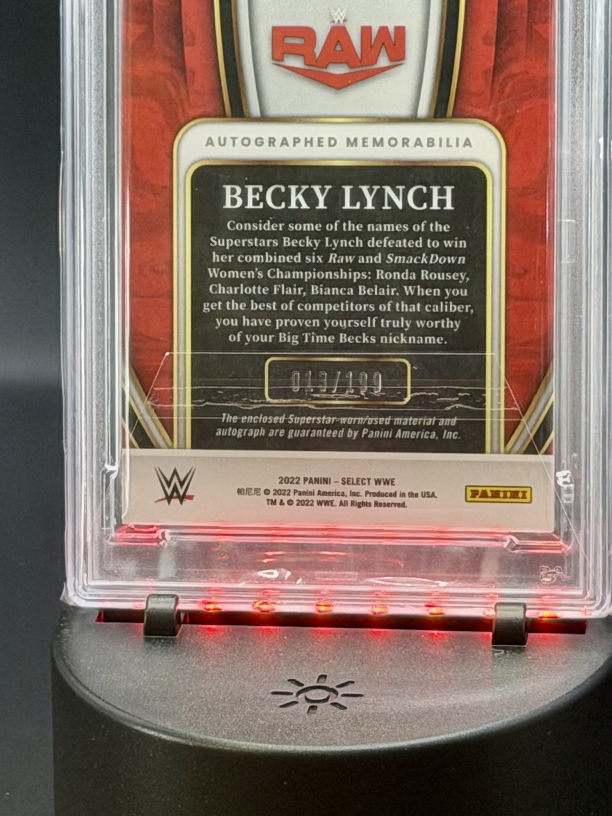 2022 Select WWE BECKY LYNCH Autographed Memorabilia PSA 9 /199 THE MAN view 2
