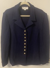 ST John Collection By Marie Gray Navy Blue Blazer Gold Button Knit Women SZ 14