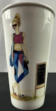 Rongrong Active Girl 12 Oz Coffee Ceramic Travel Cup with Slide Lid