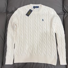 Polo Ralph Lauren Cable Knit Crew Neck Pullover, White  Beige, Size L