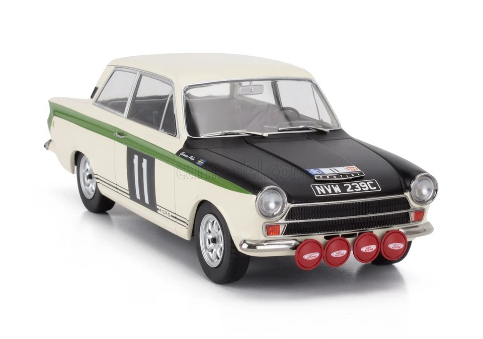 MODELLINO AUTO STATICO FORD LOTUS CORTINA MKI #11 WINNER RAC RALLY 1966 1/18 - Immagine 4 di 4