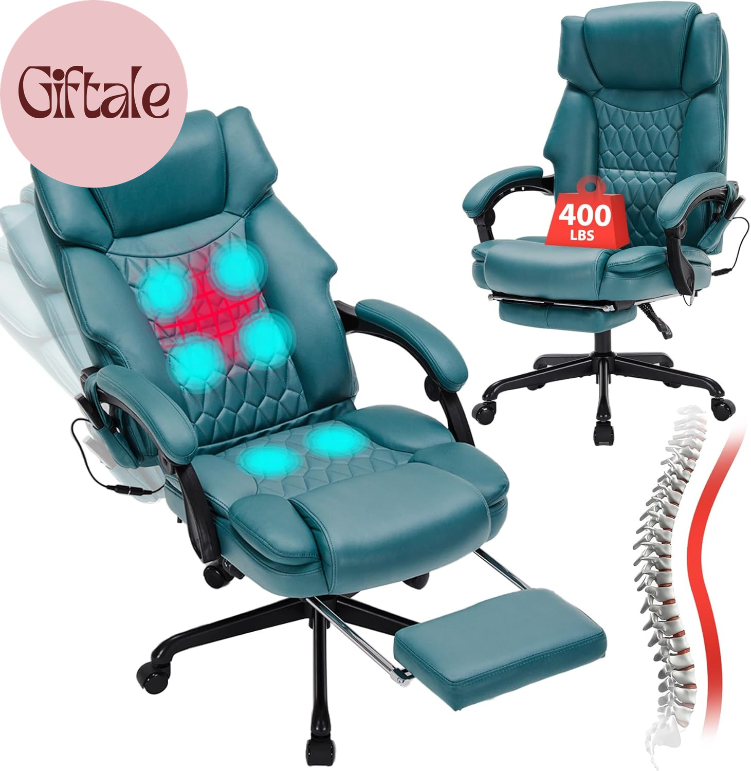 Massage Office Chair with Foot Rest 6 Points Vibration and Heat Home Office Desk