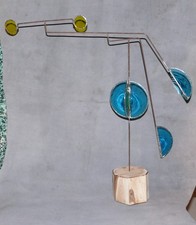 Stabile Mobile signé SR sculpture Art Cinétique verre vitraux cives