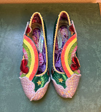Irregular Choice Women  s Slip-On Flat Shoes Green Glitter Rainbow Heart 9.5