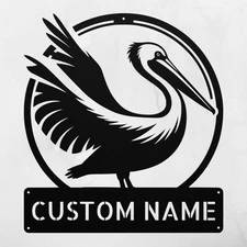 Personalized Pelican Bird Metal Sign Custom Coastal Decor Gift for Bird Lovers