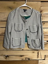 Tommy Hilfiger Blue 3/4 Sleeve Patch Packet Striped Blazer Jacket SZ 12