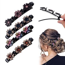 4PCS Sparkling Crystal Stone Braided Hair Clips with 3 Small Clips