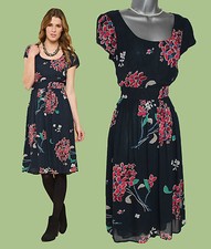 MONSOON UK 12 Navy Blossom Floral Print Cap Sleeve Sheer Casual Dress