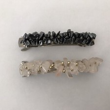 Lot VINTAGE HEMATITE CRYSTAL GEM BARRETTE  Pale pink Quartz BARRETTE Pre Owned