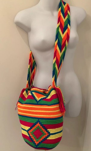 Wayuu Mochila Colombian Bag Large boho drawstring tassel colorful celeb fav (C) - Picture 7 of 12